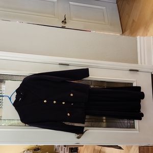 Talbott size medium jacket dress, 100% cotton in navy blue with brass bottons